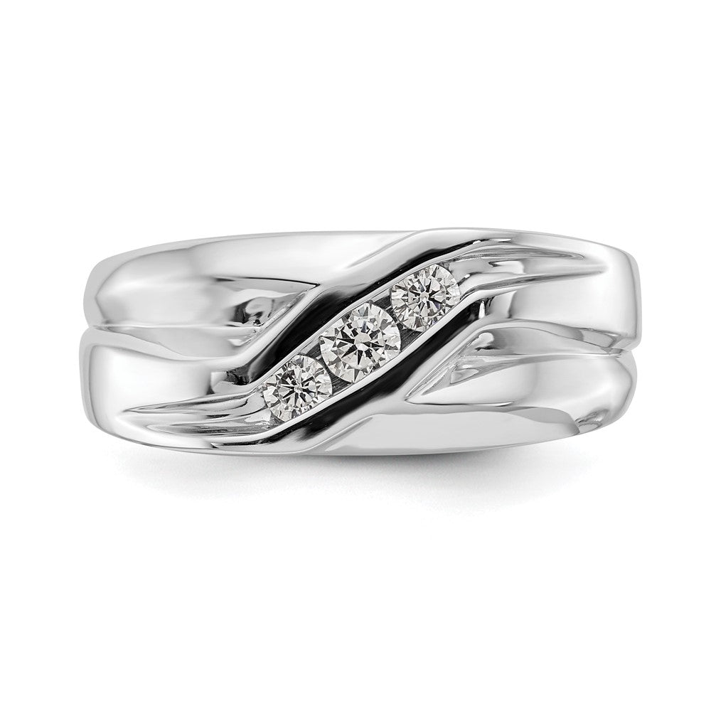 14k White Gold 3-Stone 1/3 carat Diamond Complete Mens Ring
