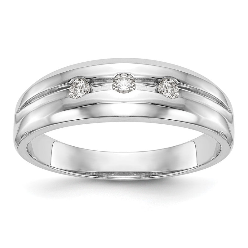 14K White Gold 3 Stone 1/6 Carat Diamond Complete Men'S Band