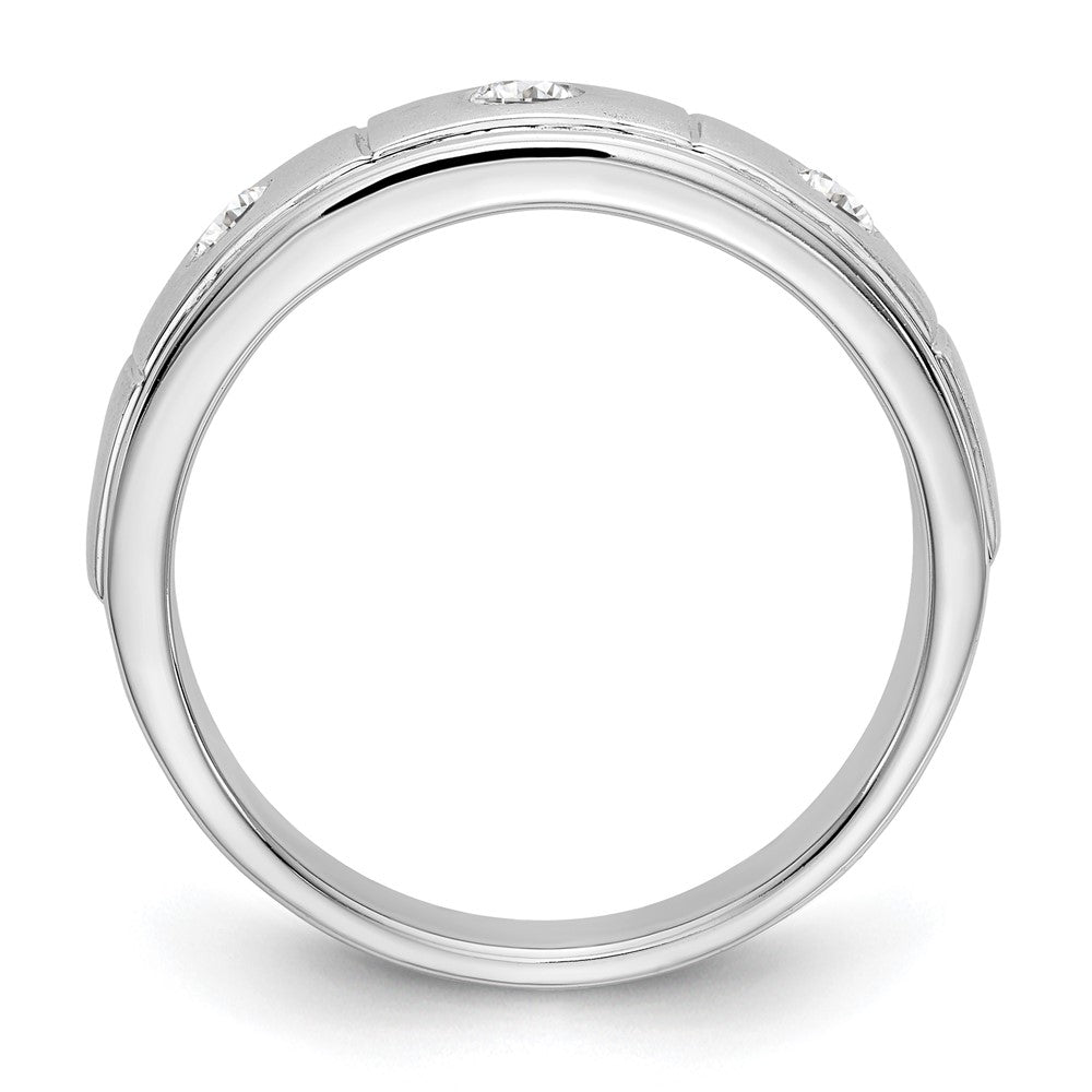 14k White Gold 3-Stone Bezel 1/3 carat Diamond Complete Mens Band