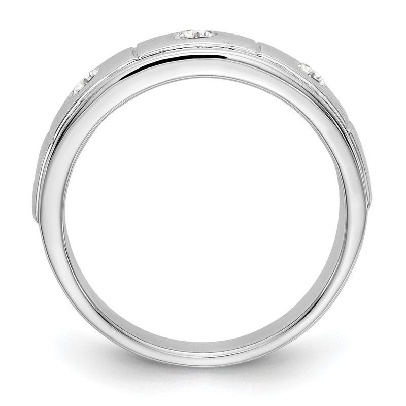 14k White Gold 3-Stone Bezel 1/3 carat Diamond Complete Mens Band
