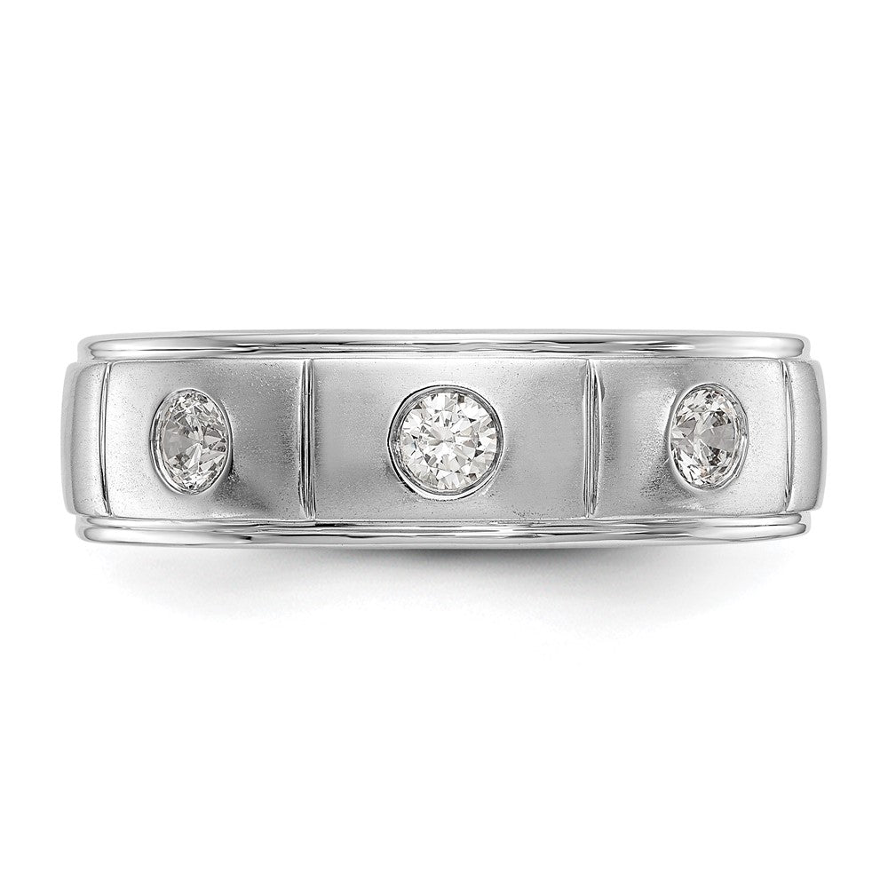 14k White Gold 3-Stone Bezel 1/3 carat Diamond Complete Mens Band