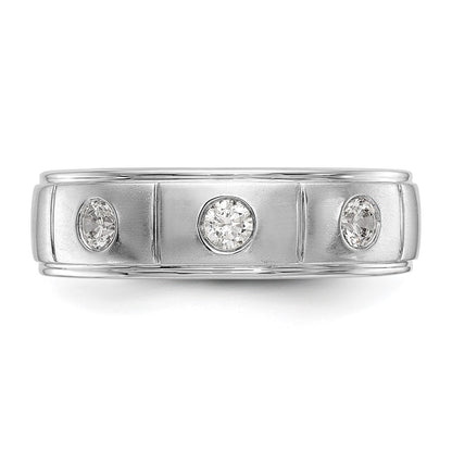 14k White Gold 3-Stone Bezel 1/3 carat Diamond Complete Mens Band