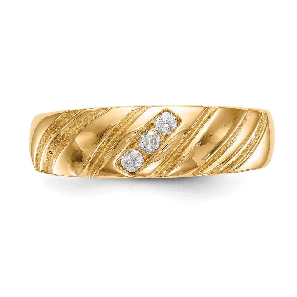 14k Yellow Gold 3-Stone 1/8 carat Diamond Complete Mens Band