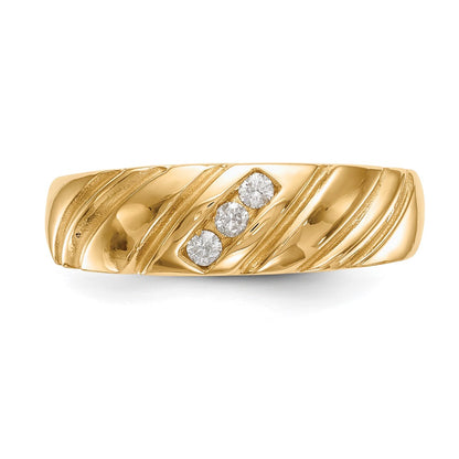 14k Yellow Gold 3-Stone 1/8 carat Diamond Complete Mens Band