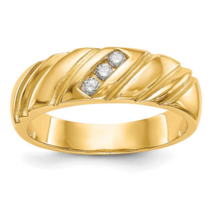 14k Yellow Gold 3-Stone 1/8 carat Diamond Complete Mens Band