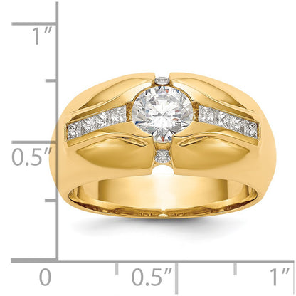 14K Yellow Gold (Holds 3/4 Carat (5.5mm) Round Center) 1/2 Diamond Men'S Semi Mount Ring