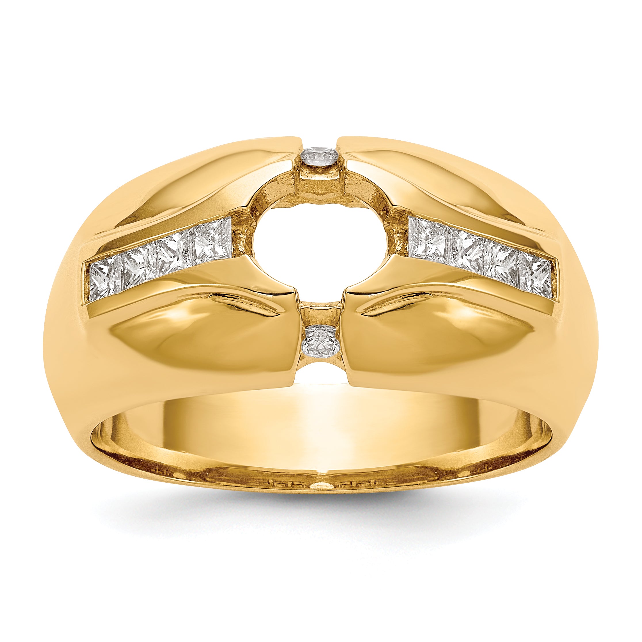 14K Yellow Gold (Holds 3/4 Carat (5.5mm) Round Center) 1/2 Diamond Men'S Semi Mount Ring