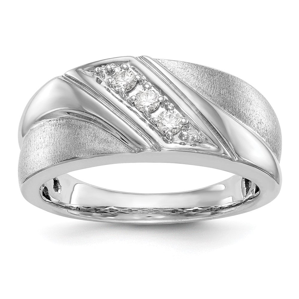 14K White Gold Real Diamond Men's Band