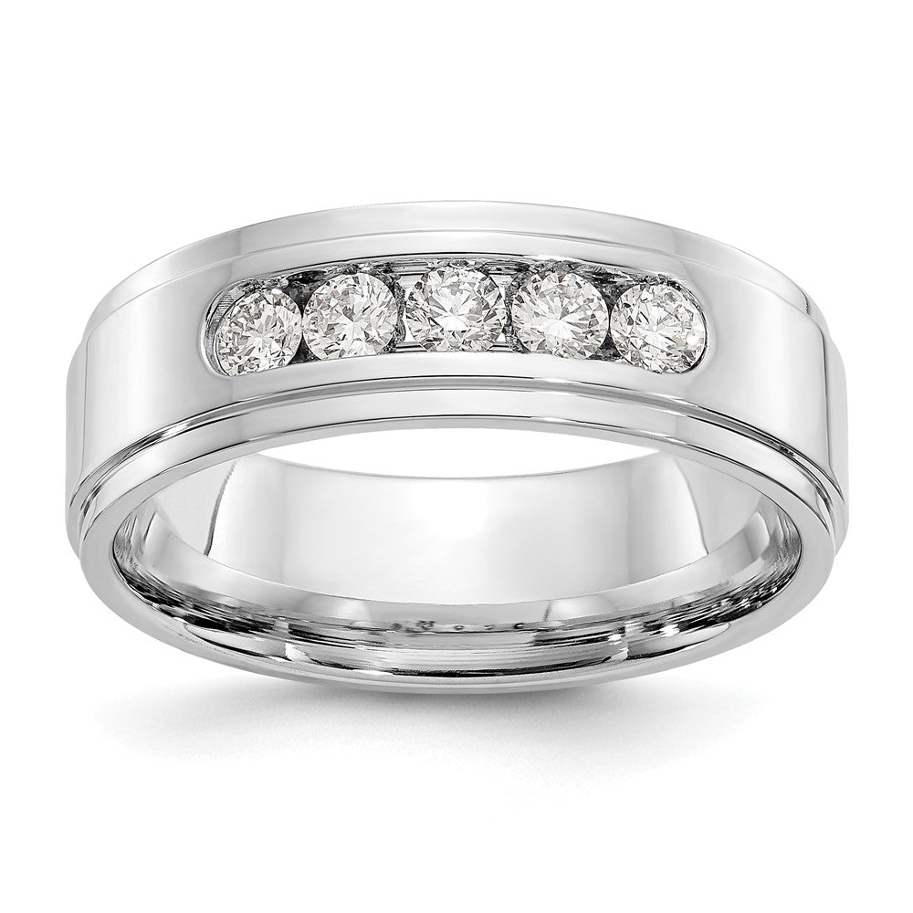 14K White Gold True Origin Men'S 1/2 Carat Lab Grown Diamond Vs/Si D E F 5 Stone Step Edge Size 9 Channel Band