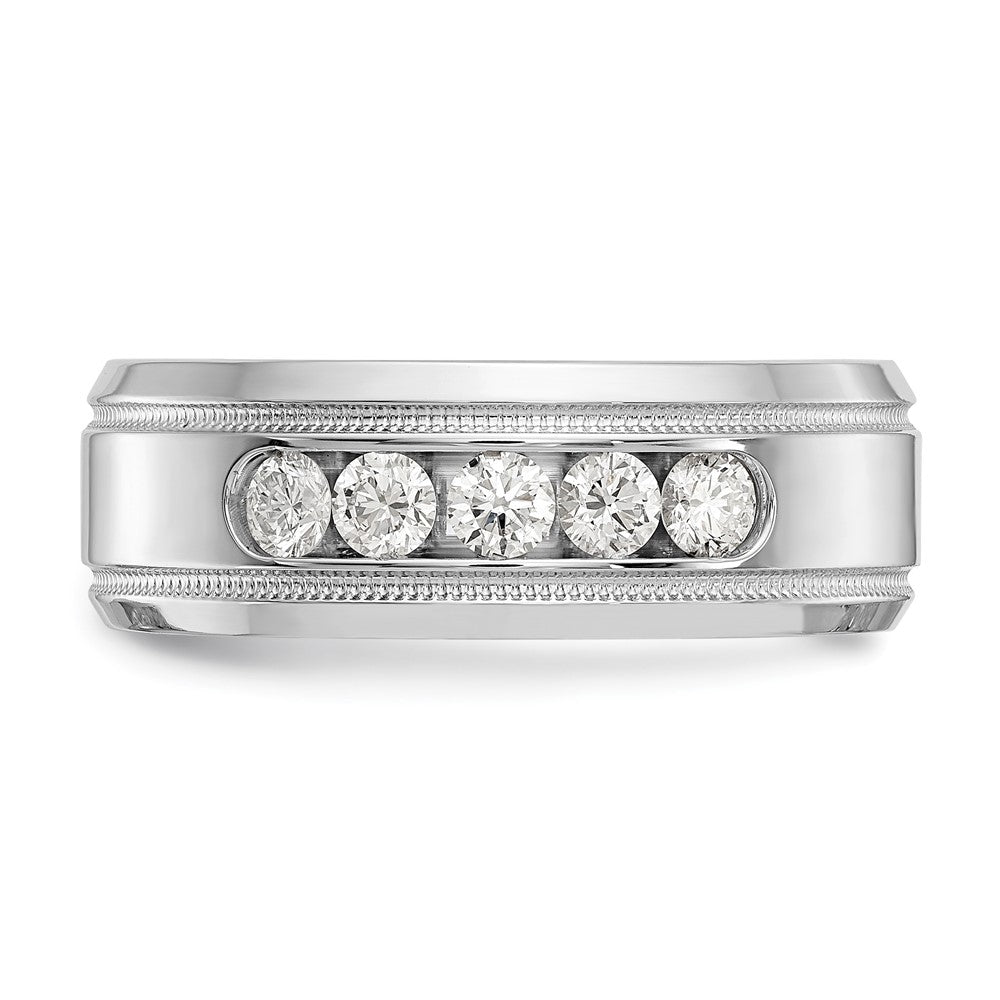 14K White Gold True Origin Men'S 1/2 Carat Lab Grown Diamond Vs D E F Polished Five Stone Beveled Edge Miligrain Size 10.5 Band