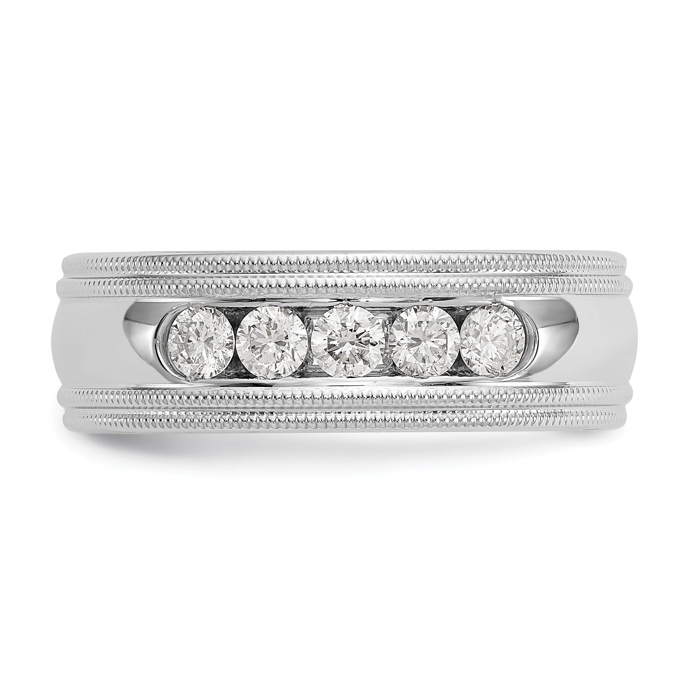 14K White Gold True Origin Men'S 1/2 Carat Lab Grown Diamond Vs D E F Polished Five Stone Double Miligrain Size 10.5 Band