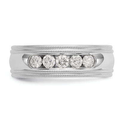 14K White Gold True Origin Men'S 1/2 Carat Lab Grown Diamond Vs D E F Polished Five Stone Double Miligrain Size 10.5 Band