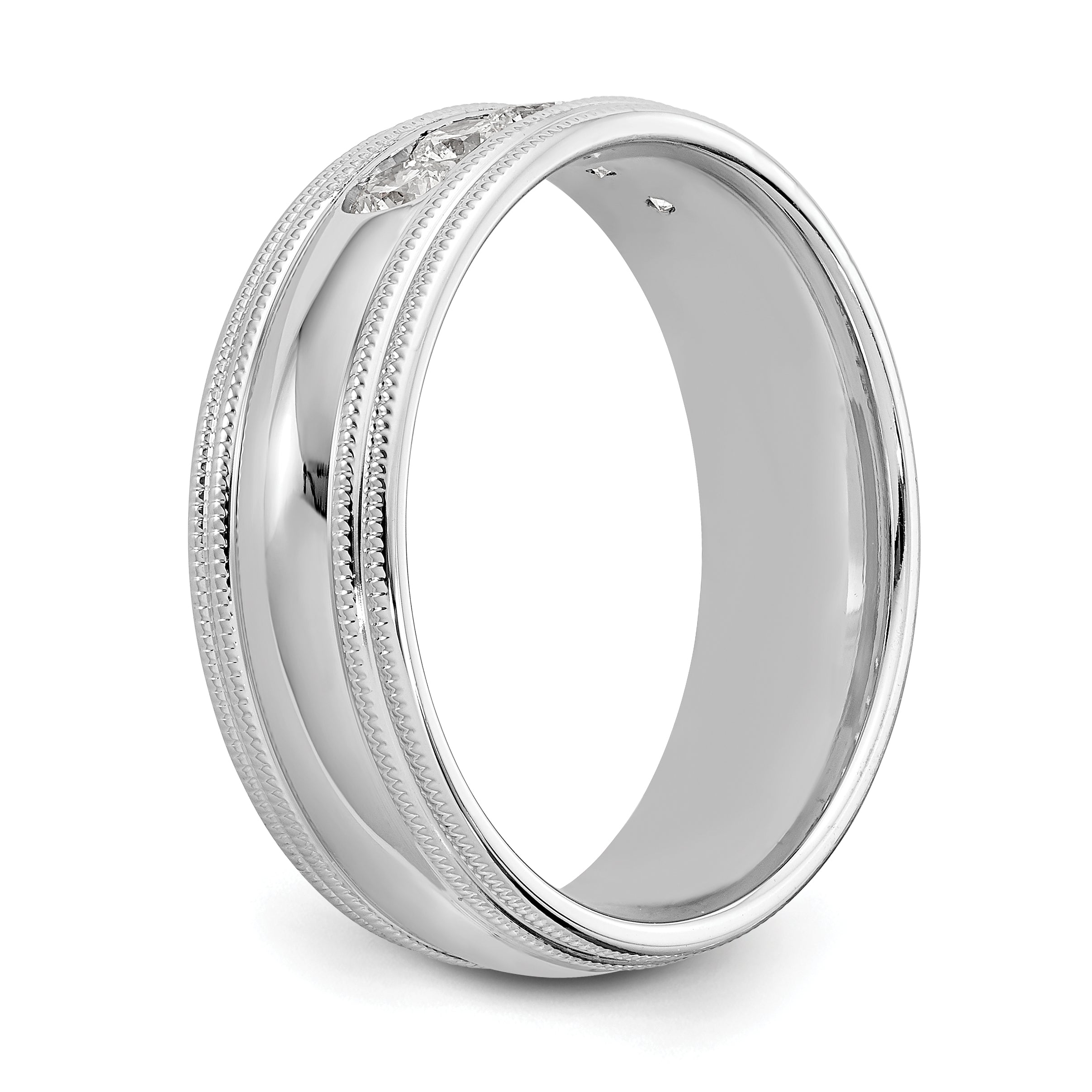 14K White Gold True Origin Men'S 1/2 Carat Lab Grown Diamond Vs D E F Polished Five Stone Double Miligrain Size 10.5 Band