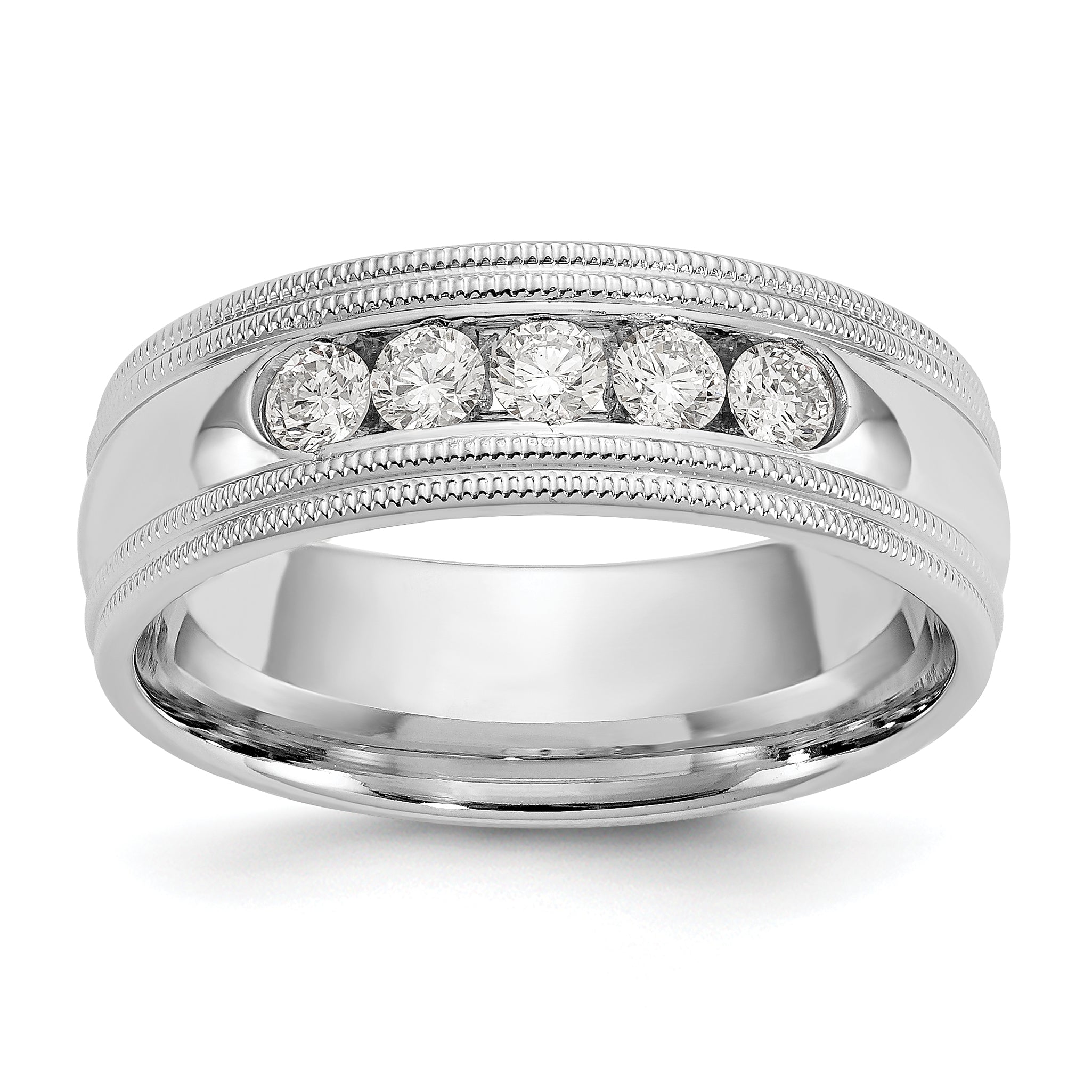 14K White Gold True Origin Men'S 1/2 Carat Lab Grown Diamond Vs D E F Polished Five Stone Double Miligrain Size 10.5 Band