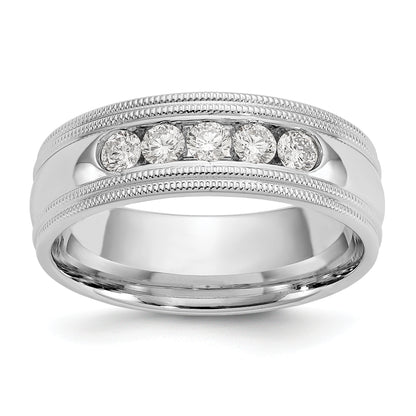 14K White Gold True Origin Men'S 1/2 Carat Lab Grown Diamond Vs D E F Polished Five Stone Double Miligrain Size 10.5 Band