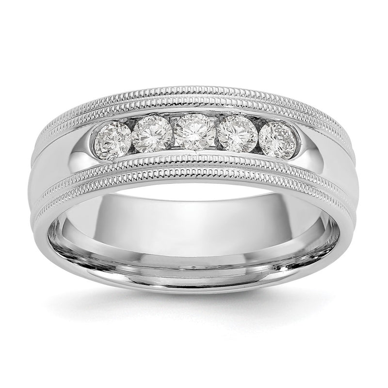 14K White Gold True Origin Men'S 1/2 Carat Lab Grown Diamond Vs D E F Polished Five Stone Double Miligrain Size 10.5 Band