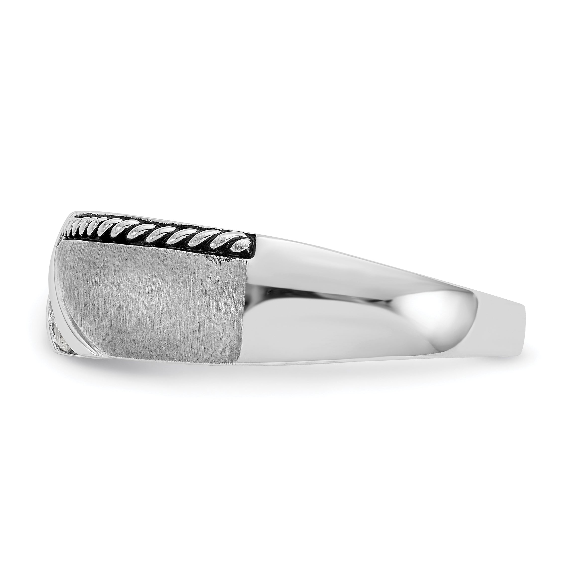 14K White Gold True Origin Men'S 1/8 Carat Lab Grown Diamond Vs/Si D E F Brushed Polished Antiqued Band
