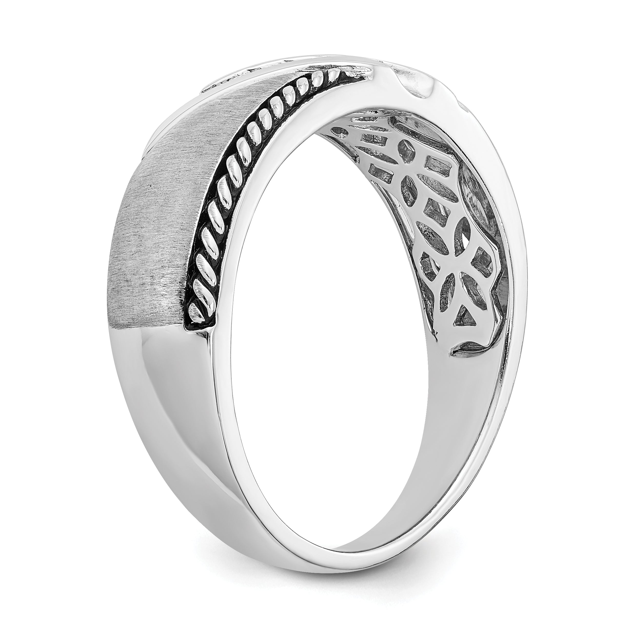 14K White Gold True Origin Men'S 1/8 Carat Lab Grown Diamond Vs/Si D E F Brushed Polished Antiqued Band