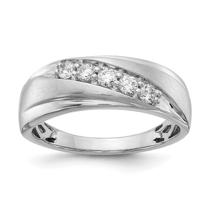 14k White Gold Polished & Satin Real Diamond Ring
