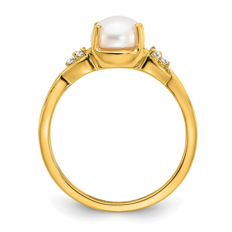 14K Yellow Gold FWC Pearl and Real Diamond Ring