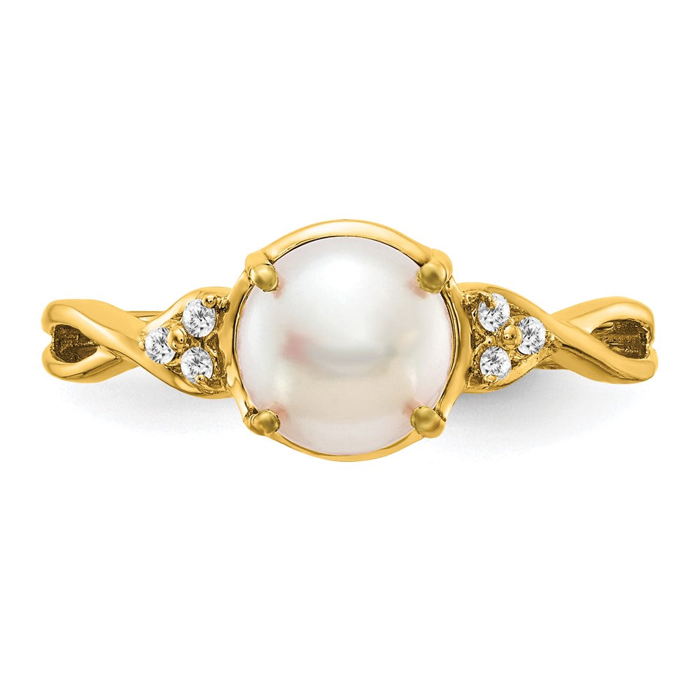 14K Yellow Gold FWC Pearl and Real Diamond Ring