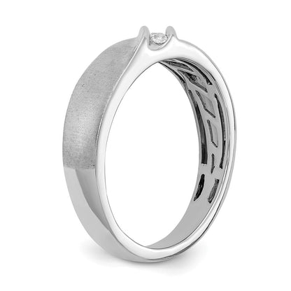 14k White Gold Satin Real Diamond Men's Ring