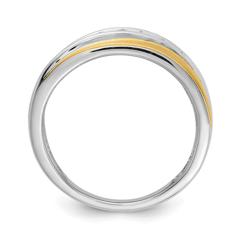 14K Two Tone White & Yellow Gold Diamond Men'S Ring,Satin E/W