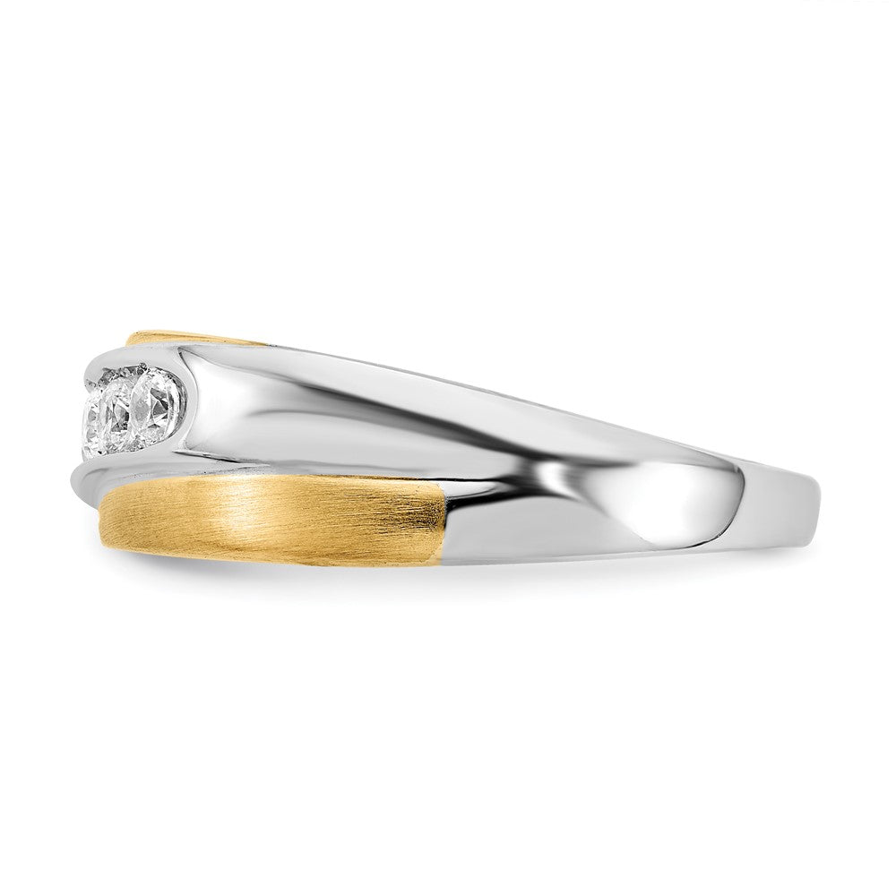 14K Two Tone White & Yellow Gold Diamond Men'S Ring,Satin E/W