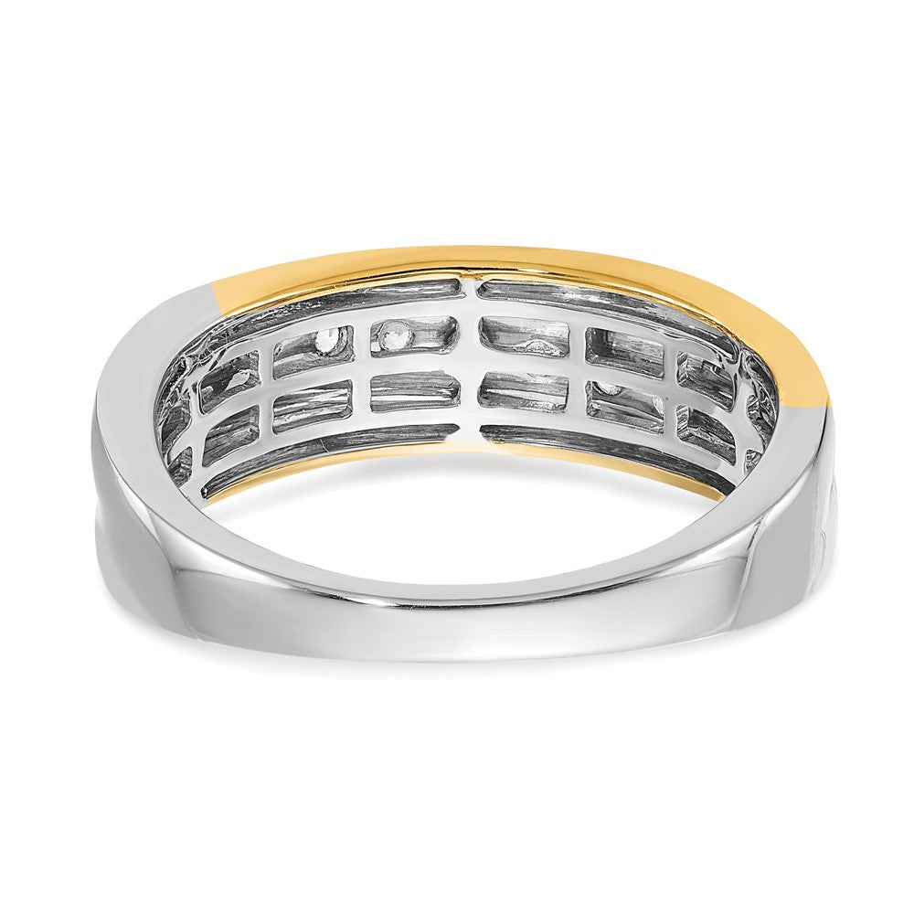 14K Two Tone White & Yellow Gold Diamond Men'S Ring,Satin E/W