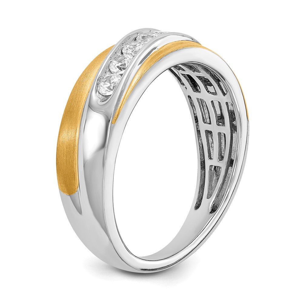 14K Two Tone White & Yellow Gold Diamond Men'S Ring,Satin E/W