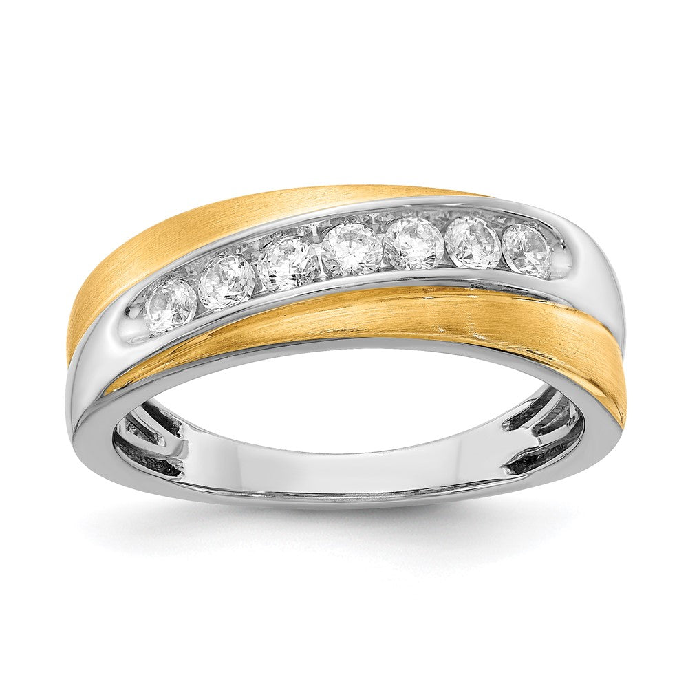 14K Two Tone White & Yellow Gold Diamond Men'S Ring,Satin E/W