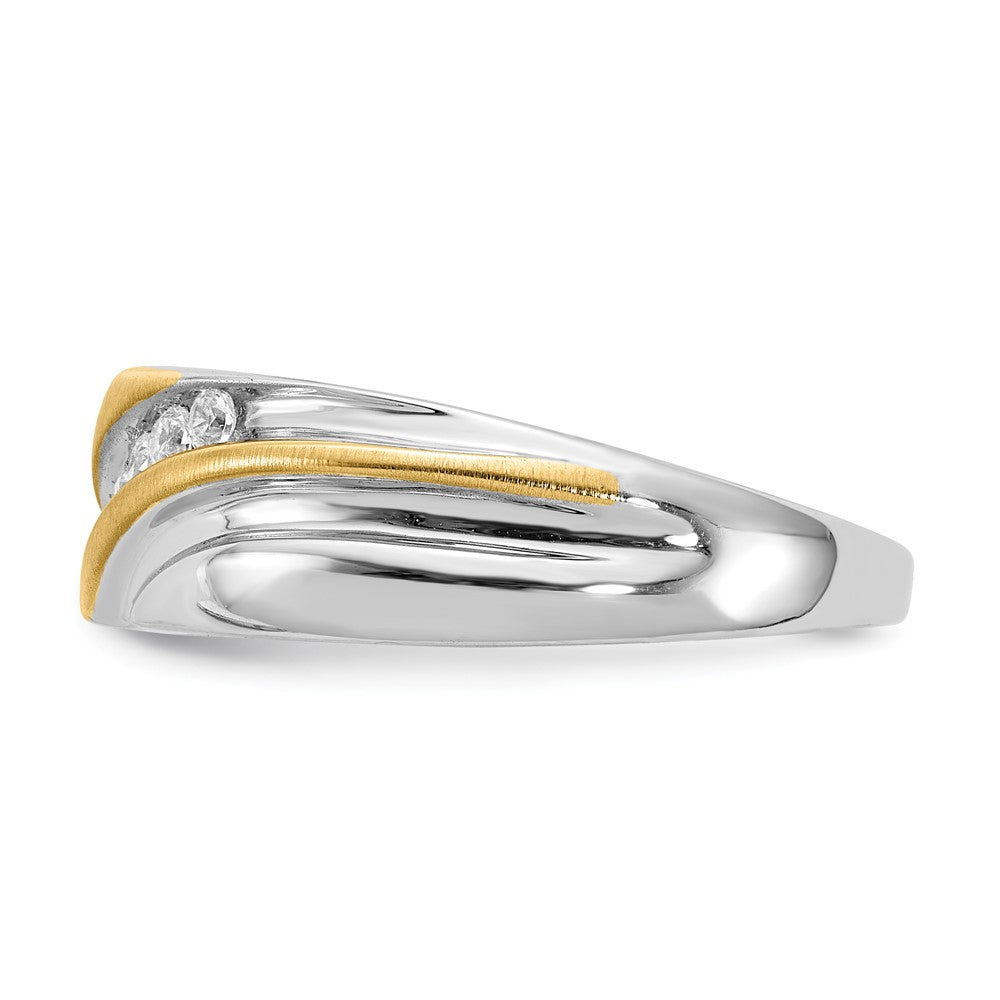 14K Two Tone 7 Stone 1/4 Carat Diamond Complete Men'S Ring, Satin: Up&Down