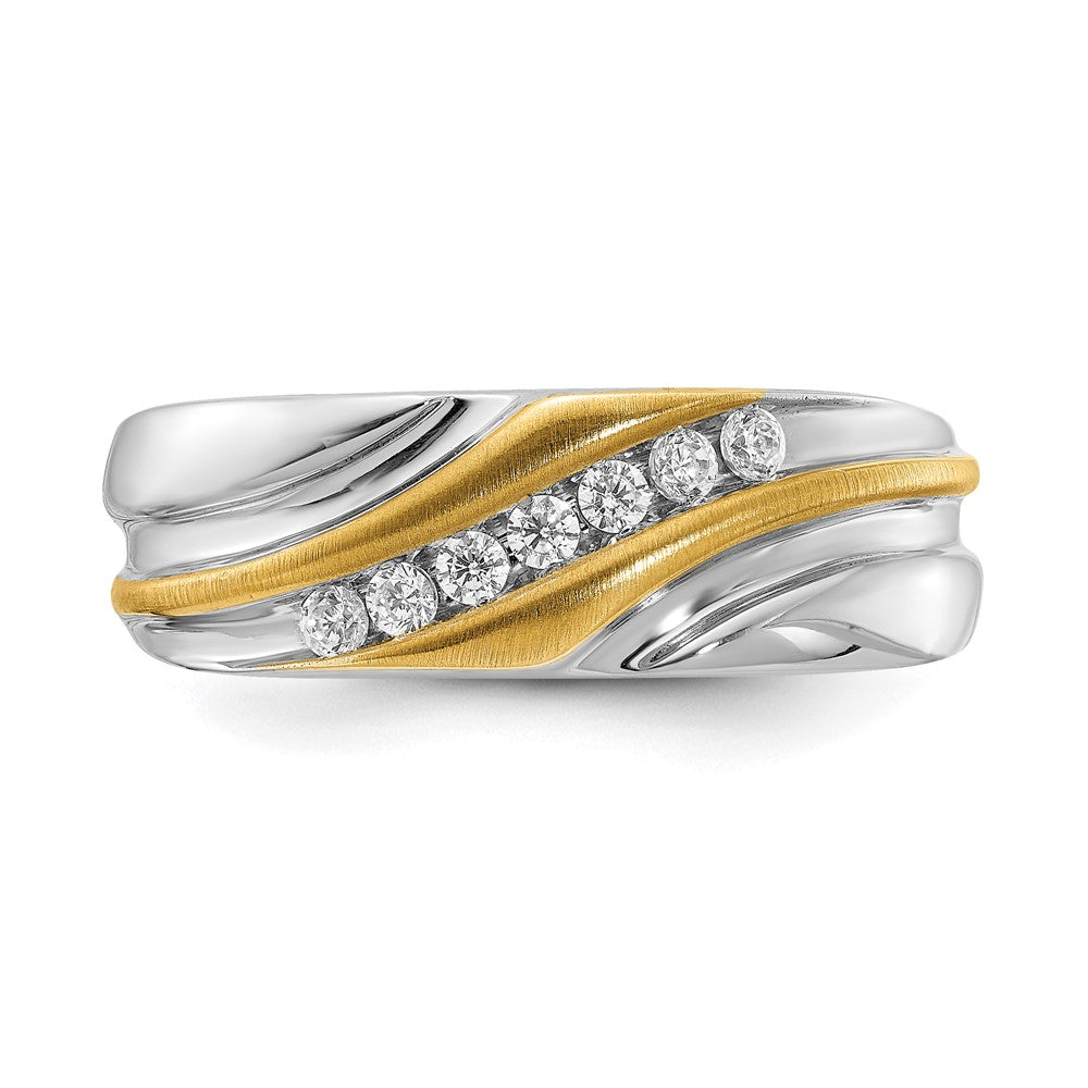 14K Two Tone 7 Stone 1/4 Carat Diamond Complete Men'S Ring, Satin: Up&Down