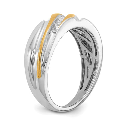 14K Two Tone 7 Stone 1/4 Carat Diamond Complete Men'S Ring, Satin: Up&Down