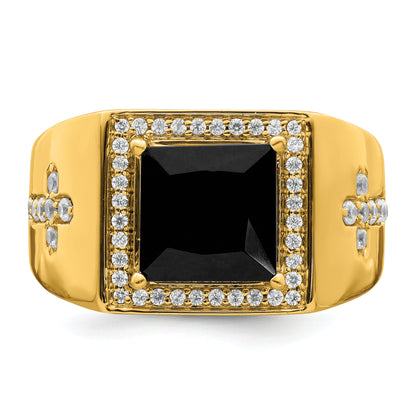 14k Yellow Gold 1/2 Ct. Lab Grown Diamond VS/SI+ G+ and Onyx Side Cross Men's Ring