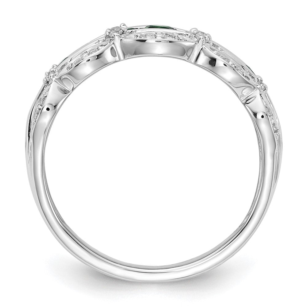 14k White Gold 1/5 Ct. Lab Grown Diamond VS/SI+ G+ and Lab Created Emerald Fancy Ring
