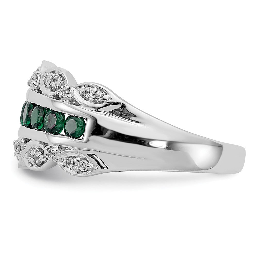 14k White Gold 1/5 Ct. Lab Grown Diamond VS/SI+ G+ and Lab Created Emerald Fancy Ring