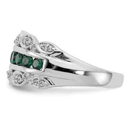 14k White Gold 1/5 Ct. Lab Grown Diamond VS/SI+ G+ and Lab Created Emerald Fancy Ring