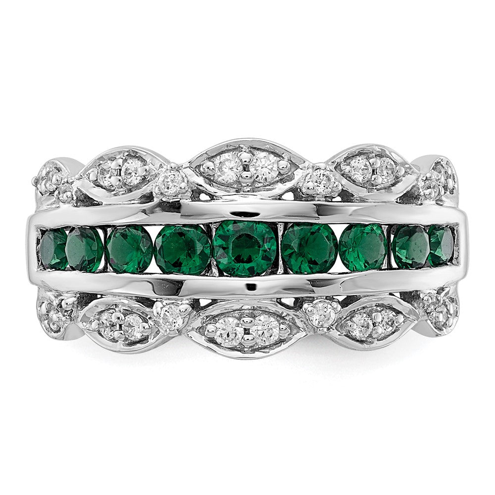 14k White Gold 1/5 Ct. Lab Grown Diamond VS/SI+ G+ and Lab Created Emerald Fancy Ring