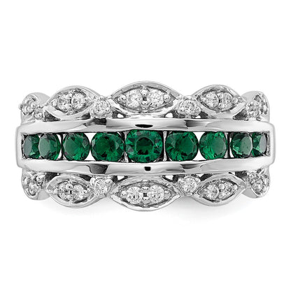 14k White Gold 1/5 Ct. Lab Grown Diamond VS/SI+ G+ and Lab Created Emerald Fancy Ring