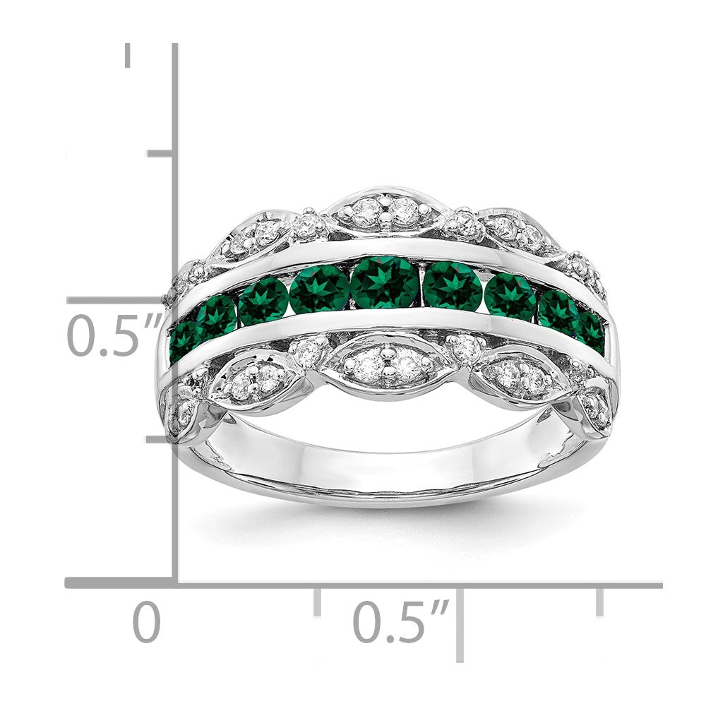 14k White Gold 1/5 Ct. Lab Grown Diamond VS/SI+ G+ and Lab Created Emerald Fancy Ring