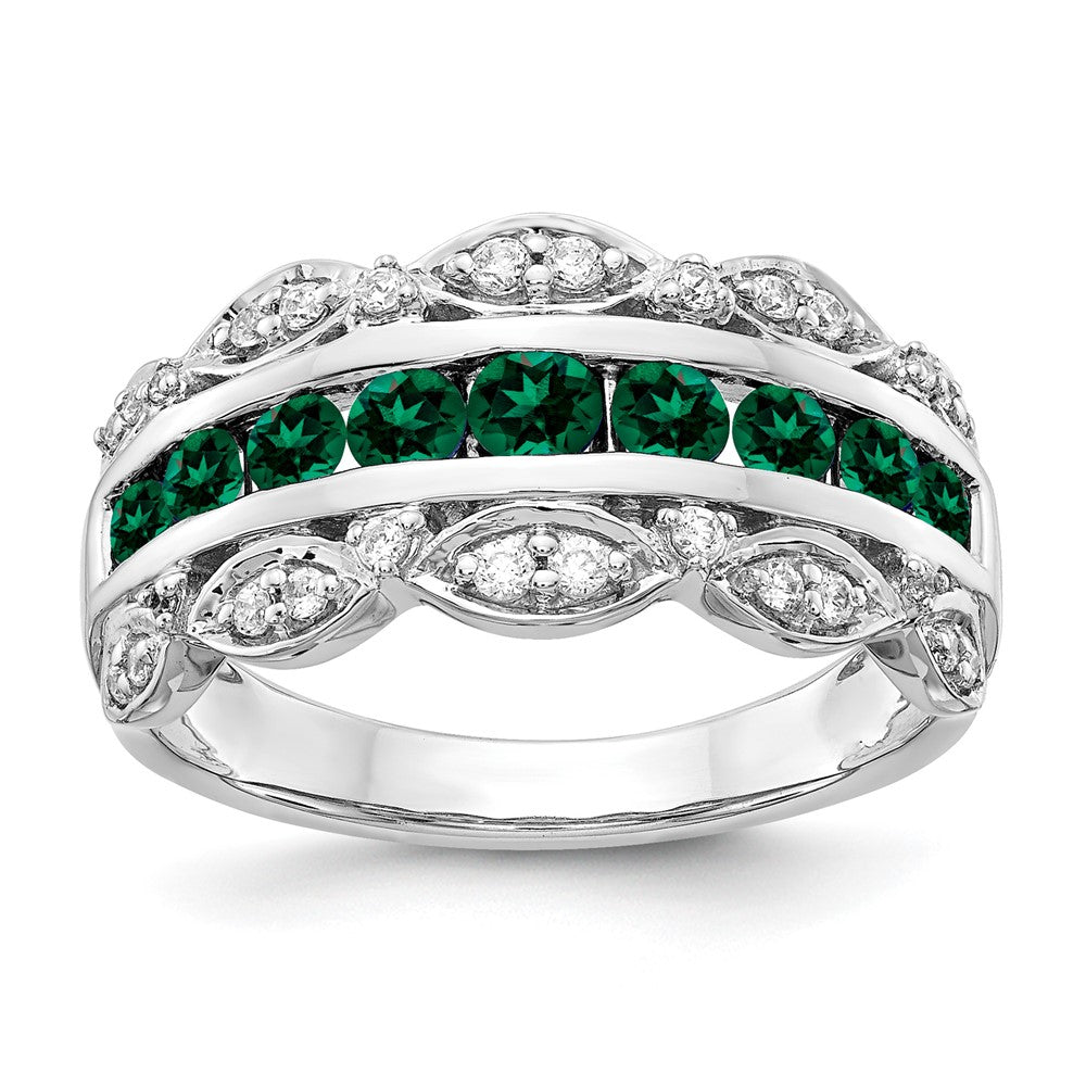 14k White Gold 1/5 Ct. Lab Grown Diamond VS/SI+ G+ and Lab Created Emerald Fancy Ring