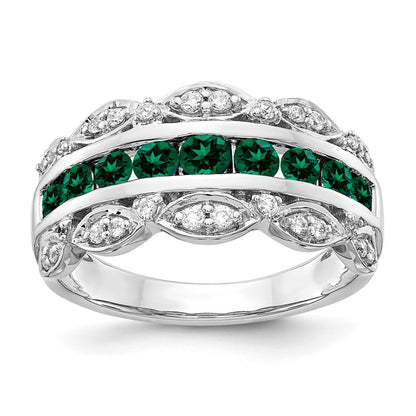 14k White Gold 1/5 Ct. Lab Grown Diamond VS/SI+ G+ and Lab Created Emerald Fancy Ring