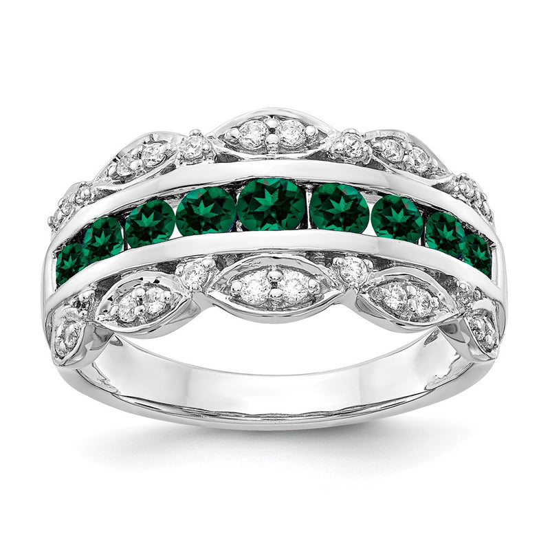 14k White Gold 1/5 Ct. Lab Grown Diamond VS/SI+ G+ and Lab Created Emerald Fancy Ring