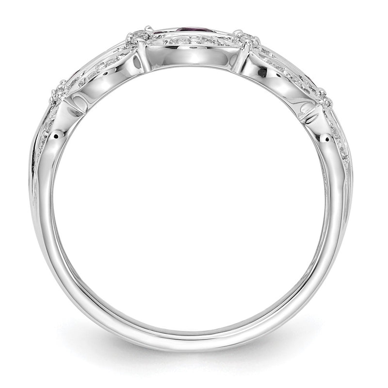14k White Gold 1/5 Ct. Lab Grown Diamond VS/SI+ G+ and Lab Created Ruby Complete Fancy Ring