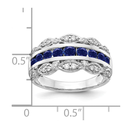 14k White Gold 1/5 Ct. Lab Grown Diamond VS/SI+ G+ and Lab Created Blue Sapphire Fancy Ring