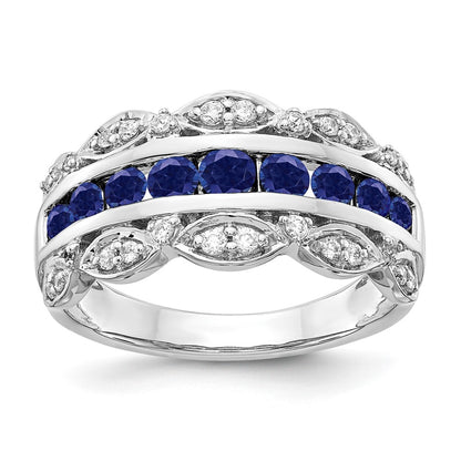 14k White Gold 1/5 Ct. Lab Grown Diamond VS/SI+ G+ and Lab Created Blue Sapphire Fancy Ring
