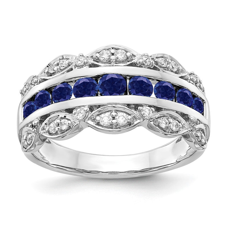 14k White Gold 1/5 Ct. Lab Grown Diamond VS/SI+ G+ and Lab Created Blue Sapphire Fancy Ring