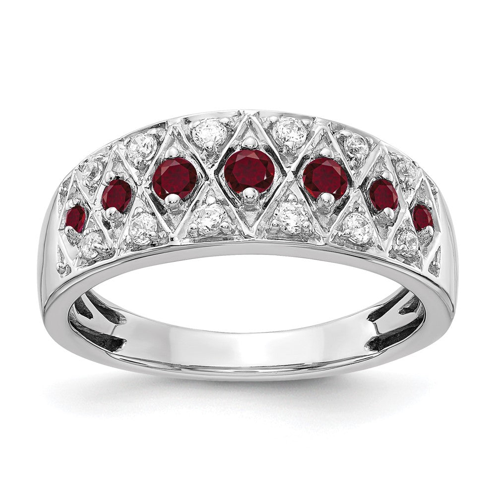 14k White Gold 1/5 Ct. Lab Grown Diamond VS/SI+ G+ and Lab Created Ruby Fancy Ring