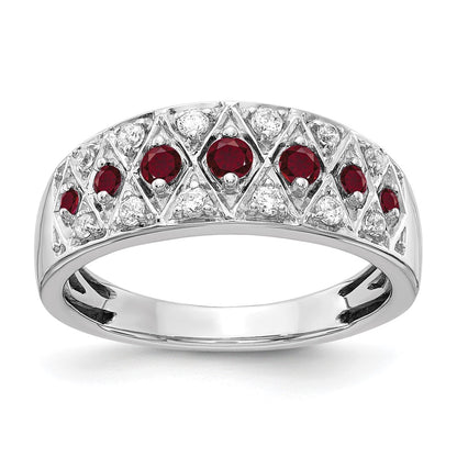 14k White Gold 1/5 Ct. Lab Grown Diamond VS/SI+ G+ and Lab Created Ruby Fancy Ring